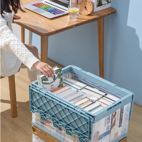 Locaupin Large Collapsible with Removable Storage Bins with Lids-Folding Plastic Stackable Organizer with Handle Baskets