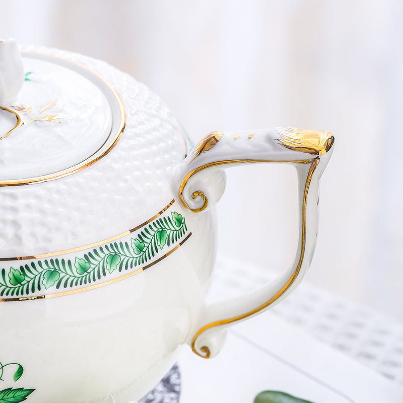 Locaupin Ceramic TeaPots,Coffee Pots,European Ceramic Vintage Coffee Cups with Gold Edge Flower Pattern Delicate Design
