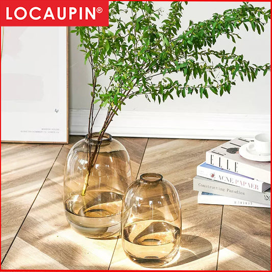 Locaupin Home Vase Flower Arrangement Optic Color Glass Vases with Golden Rim Decor for Dining Living Room Wedding Gift