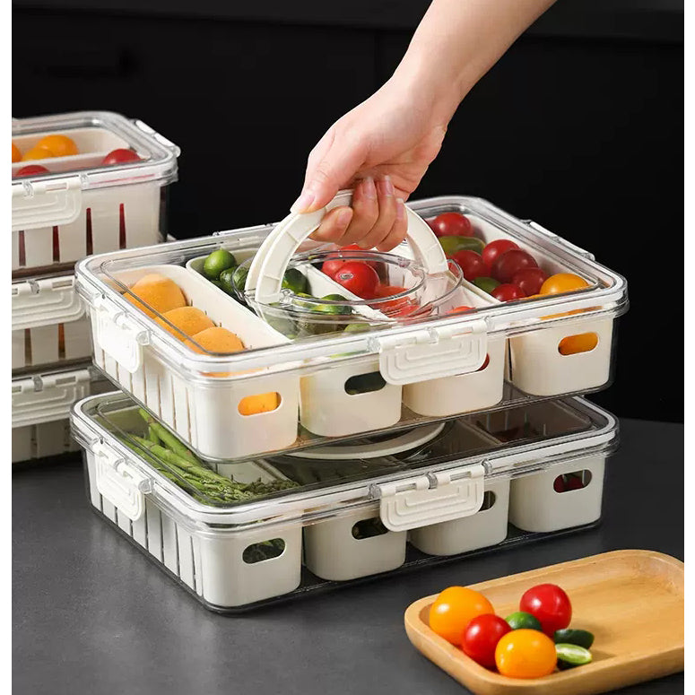 Locaupin Food Storage Containers Stackable Refrigerator Organizer Bins with Lids with Removable Compartment Basket