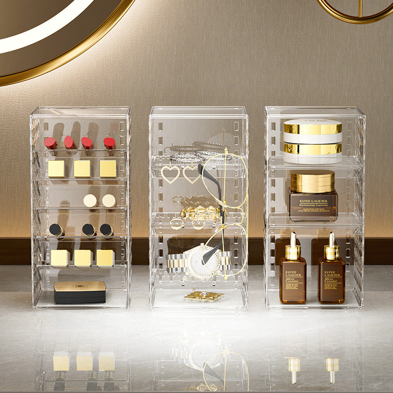 Locaupin Makeup Organizer with Brush Holder Clear Drawer, Stand for Lipsticks, Eyeshadow, Nail Polish Jewelry Skincare