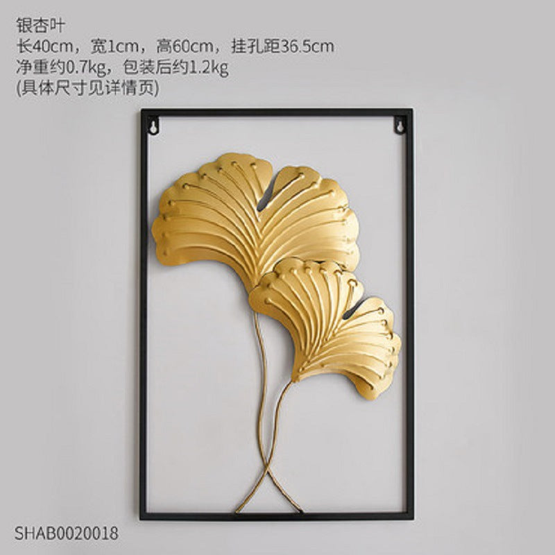 Locaupin Gold Metal Wall Art with Frame, Accent Leaves Wall Decor Leaf Wall Hanging Decor
