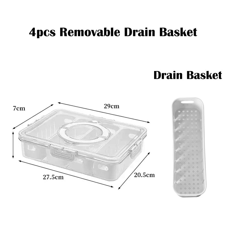 Locaupin Food Storage Containers Stackable Refrigerator Organizer Bins with Lids with Removable Compartment Basket