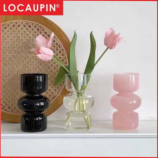 Locaupin Home Vase Flower Arrangement Optic Color Glass Vases with Golden Rim Decor for Dining Living Room Wedding Gift