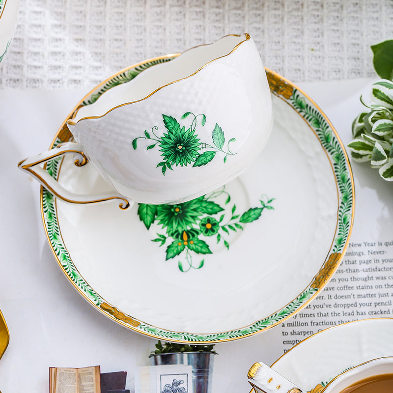 Locaupin Ceramic TeaPots,Coffee Pots,European Ceramic Vintage Coffee Cups with Gold Edge Flower Pattern Delicate Design