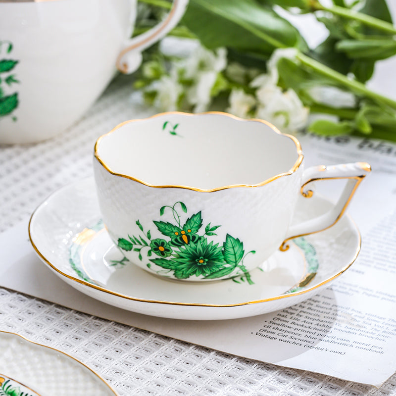 Locaupin Ceramic TeaPots,Coffee Pots,European Ceramic Vintage Coffee Cups with Gold Edge Flower Pattern Delicate Design