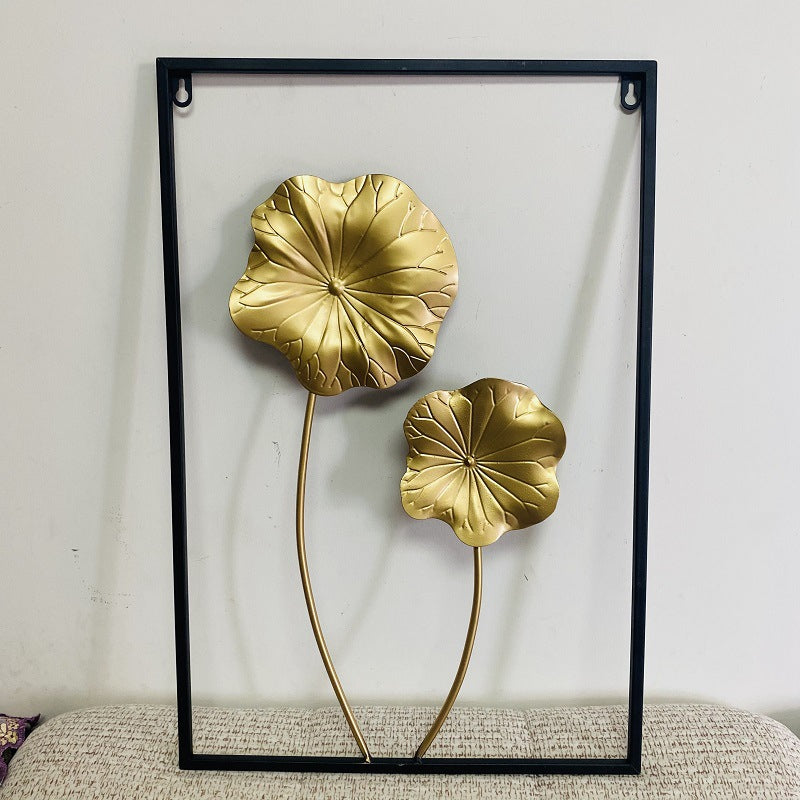 Locaupin Gold Metal Wall Art with Frame, Accent Leaves Wall Decor Leaf Wall Hanging Decor