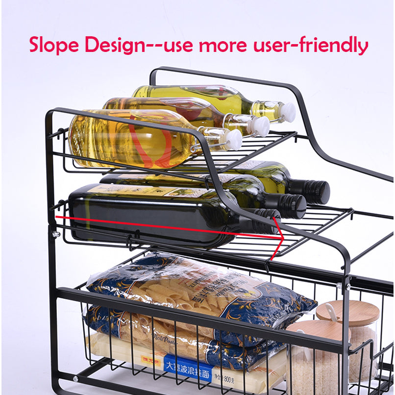 Locaupin 2 Tier Sliding Cabinet Basket Pull Out Organizer Drawer Ideal Countertop Pantry Under The Sink Desktop Storage