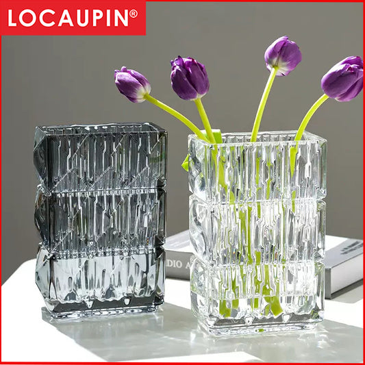 Locaupin Home Vase Flower Arrangement Optic Color Glass Vases with Golden Rim Decor for Dining Living Room Wedding Gift
