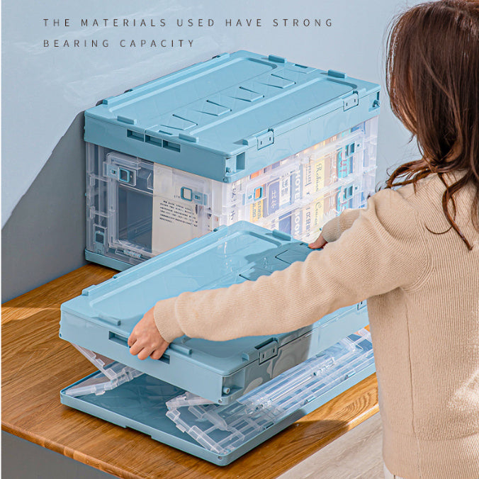 Locaupin Large Collapsible with Removable Storage Bins with Lids-Folding Plastic Stackable Organizer with Handle Baskets