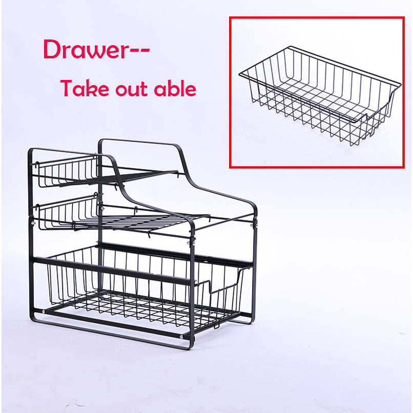Locaupin 2 Tier Sliding Cabinet Basket Pull Out Organizer Drawer Ideal Countertop Pantry Under The Sink Desktop Storage