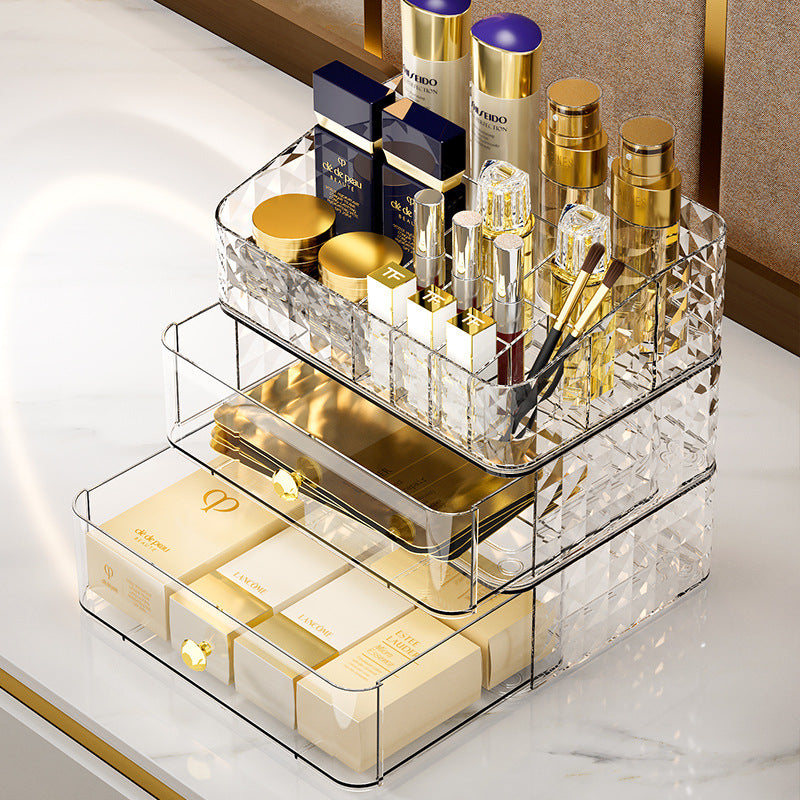 Locaupin Makeup Organizer with Brush Holder Clear Drawer, Stand for Lipsticks, Eyeshadow, Nail Polish Jewelry Skincare
