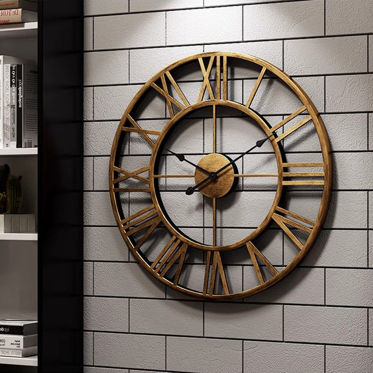 Locaupin Large Wall Clock Black Metal Battery Operated Wall Clock, Silent Clock Modern Home Decor for Living Room/Office