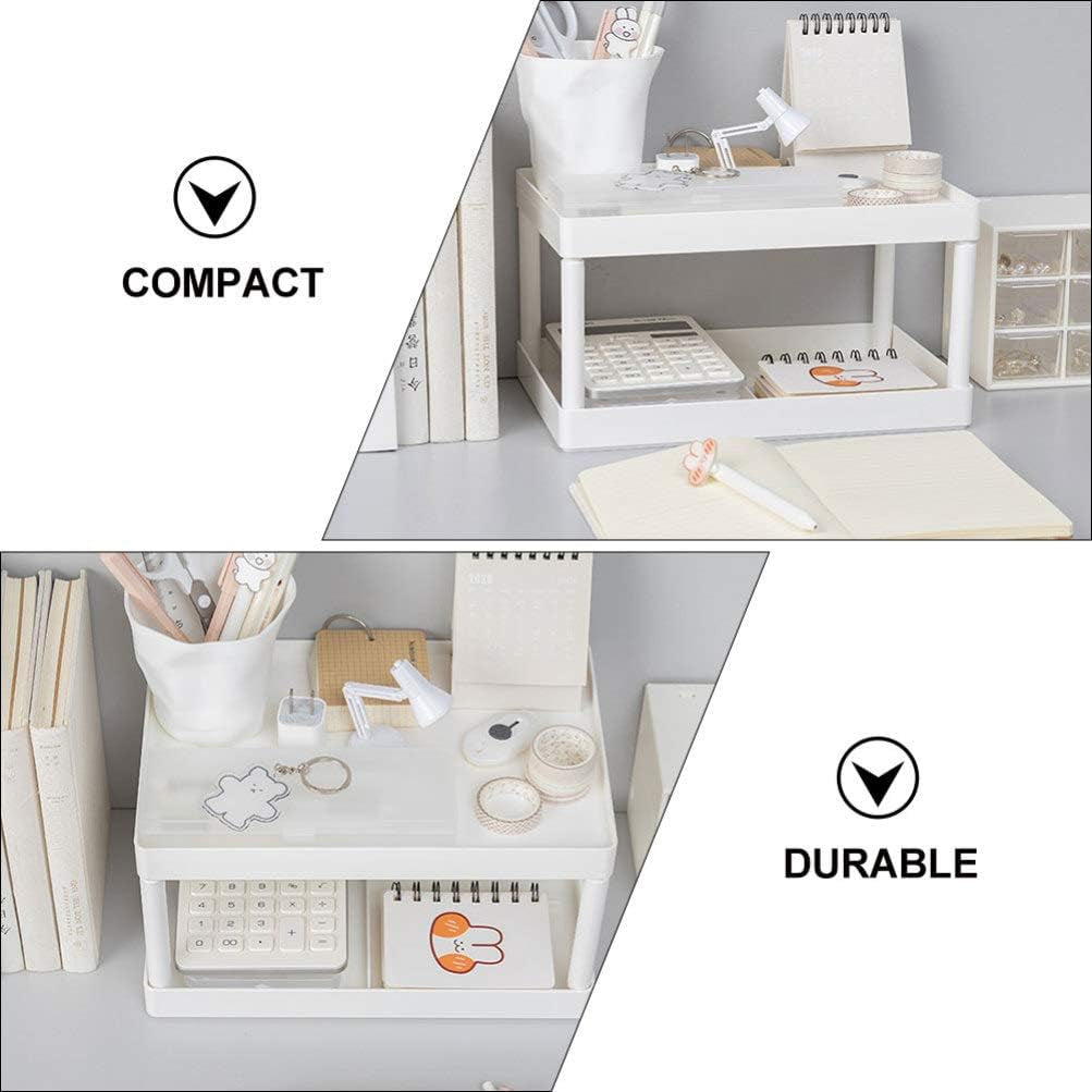 Locaupin Desktop Storage Rack Organizer Double-Layer Stationery Storage Holder Table Sundries Display for Office Dorm