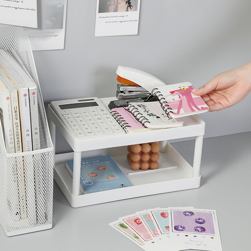 Locaupin Desktop Storage Rack Organizer Double-Layer Stationery Storage Holder Table Sundries Display for Office Dorm