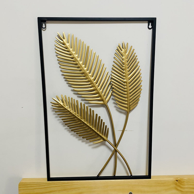 Locaupin Gold Metal Wall Art with Frame, Accent Leaves Wall Decor Leaf Wall Hanging Decor