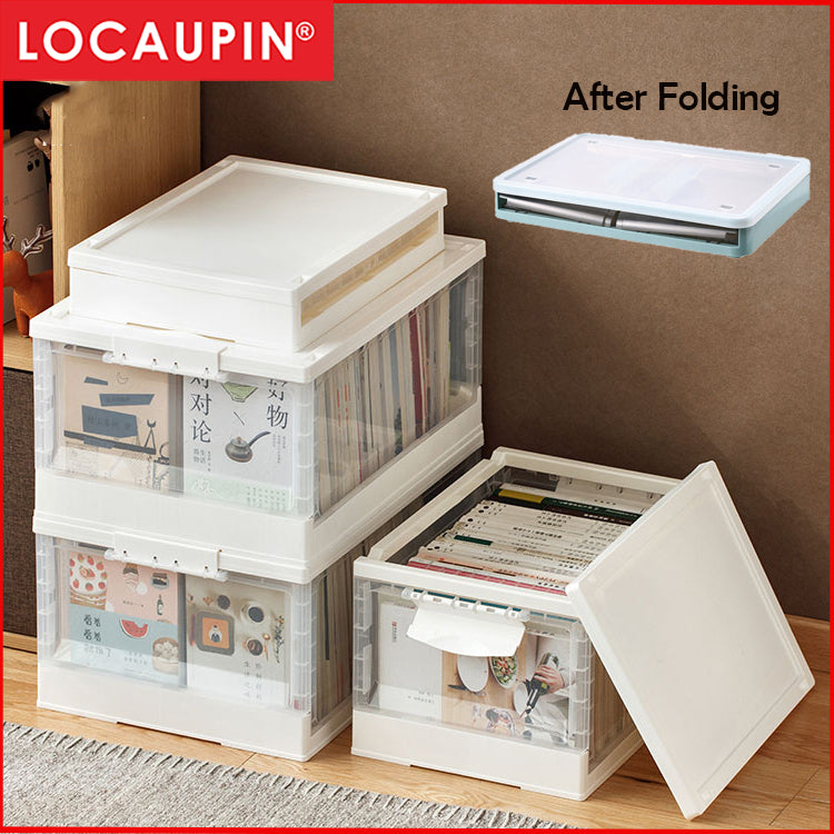 Locaupin Collapsible with Removable Storage Bins with Lids - Folding Plastic Stackable Organizer with Handle Baskets