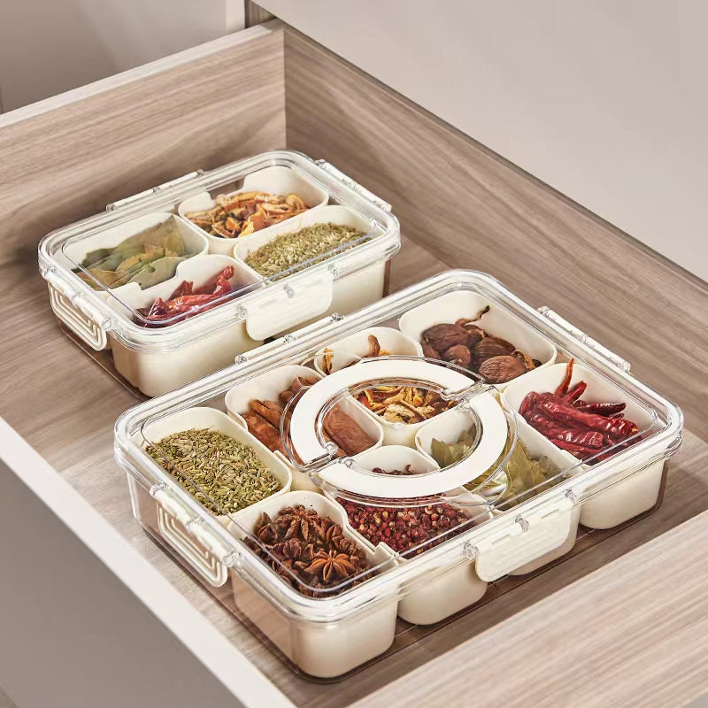 Locaupin Food Storage Containers Stackable Refrigerator Organizer Bins with Lids with Removable Compartment Basket