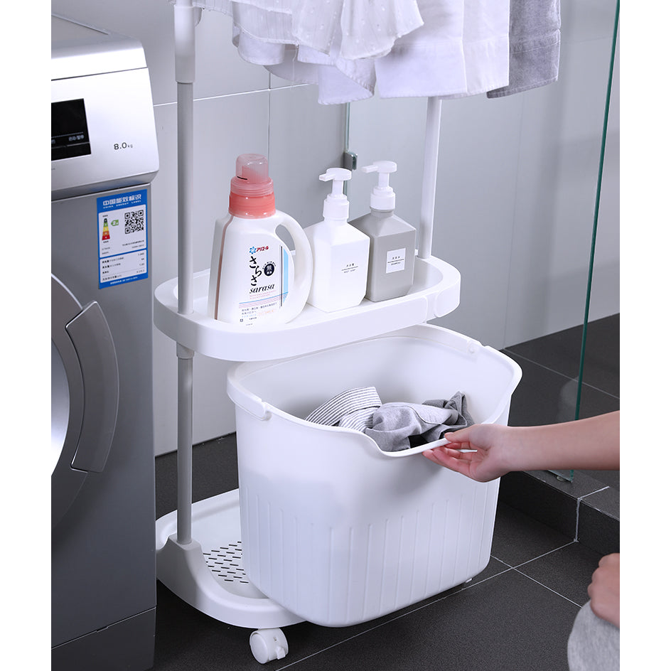 Locaupin 2 Tier Laundry Baskets Bathroom Storage Basket Clothes Storage Rack Clothes Organizers with Hanger