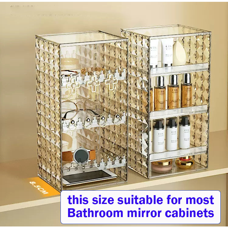 Locaupin Makeup Organizer with Brush Holder Clear Drawer, Stand for Lipsticks, Eyeshadow, Nail Polish Jewelry Skincare