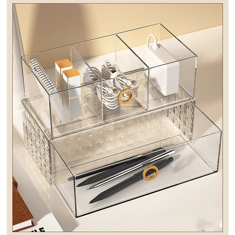 Locaupin Makeup Organizer with Brush Holder Clear Drawer, Stand for Lipsticks, Eyeshadow, Nail Polish Jewelry Skincare