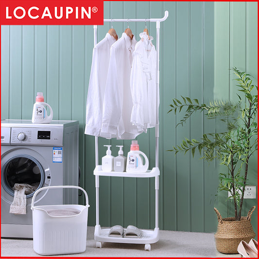 Locaupin 2 Tier Laundry Baskets Bathroom Storage Basket Clothes Storage Rack Clothes Organizers with Hanger