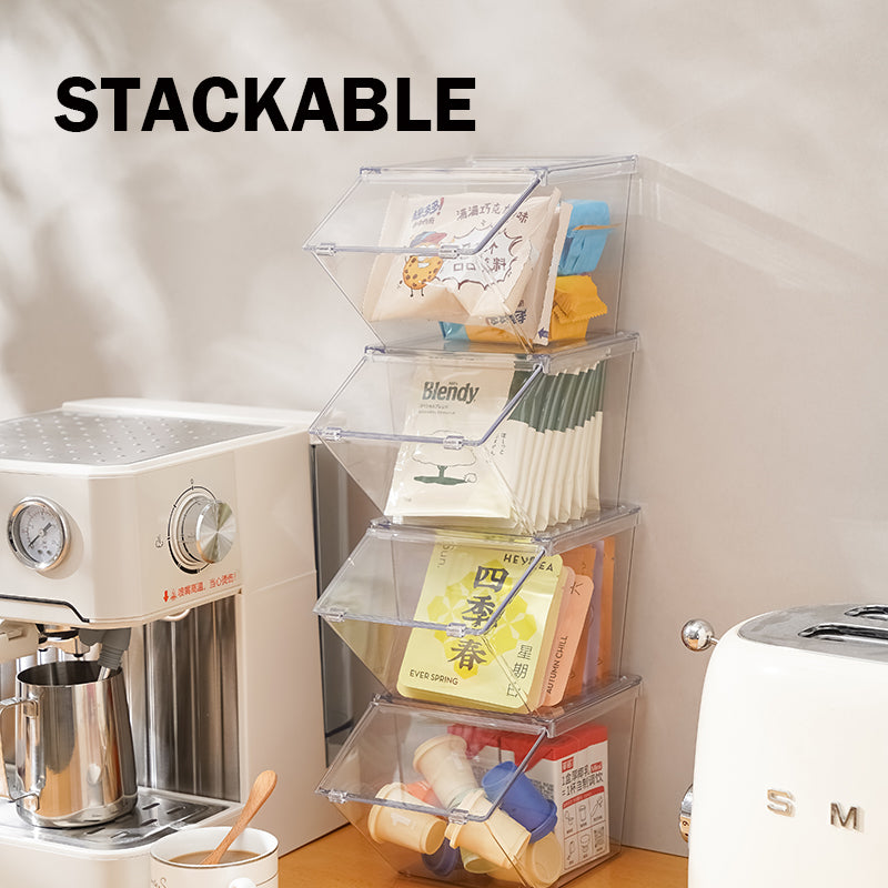 Locaupin Stackable Tea Bag Organizer with Cover, Plastic Tea Storage Box for Kitchen Pantry Cabinets and Countertops