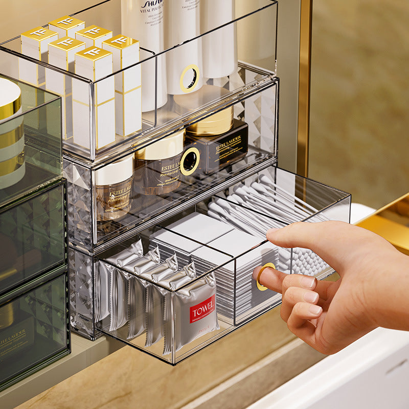 Locaupin Makeup Organizer with Brush Holder Clear Drawer, Stand for Lipsticks, Eyeshadow, Nail Polish Jewelry Skincare