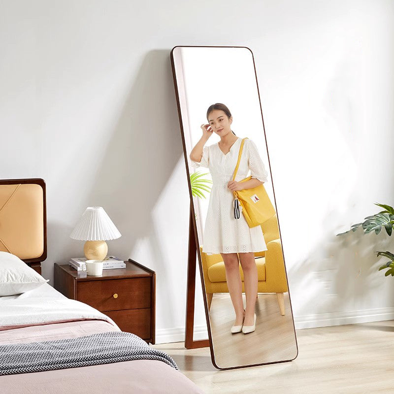 Locaupin Floor Mirror,Standing or Hanging Solid wood Mirror, Wood Frame & Wood Holder, HD&Explosion-Proof Silver Mirror