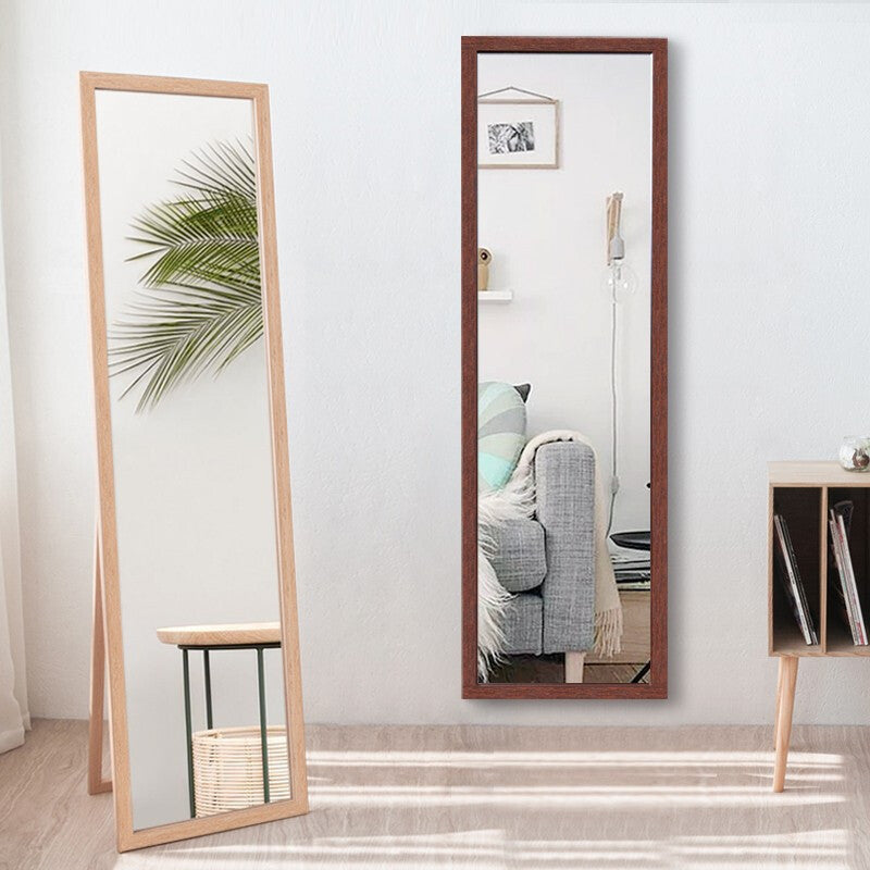 Locaupin Floor Mirror,Standing or Hanging Solid wood Mirror, Wood Frame & Wood Holder, HD&Explosion-Proof Silver Mirror