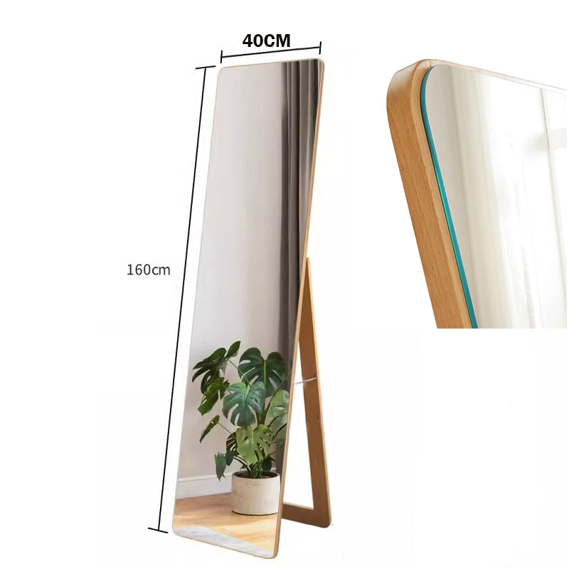 Locaupin Floor Mirror,Standing or Hanging Solid wood Mirror, Wood Frame & Wood Holder, HD&Explosion-Proof Silver Mirror