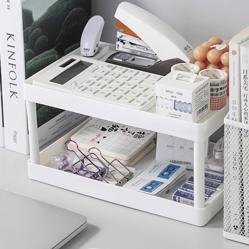Locaupin Desktop Storage Rack Organizer Double-Layer Stationery Storage Holder Table Sundries Display for Office Dorm