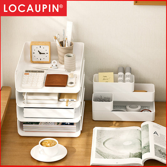 Locaupin Stackable Desktop Letter Tray, A4 Paper Document Tray Organizer,Plastic Desk File Rack for Magazine, Receipts