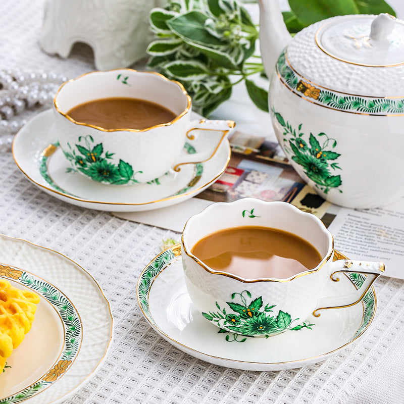 Locaupin Ceramic TeaPots,Coffee Pots,European Ceramic Vintage Coffee Cups with Gold Edge Flower Pattern Delicate Design