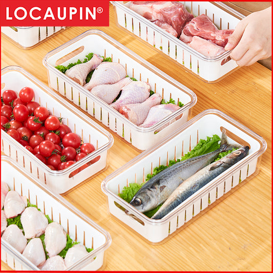 Locaupin Food Storage Containers Stackable Refrigerator Organizer Bins with Lids with Removable Compartment Basket