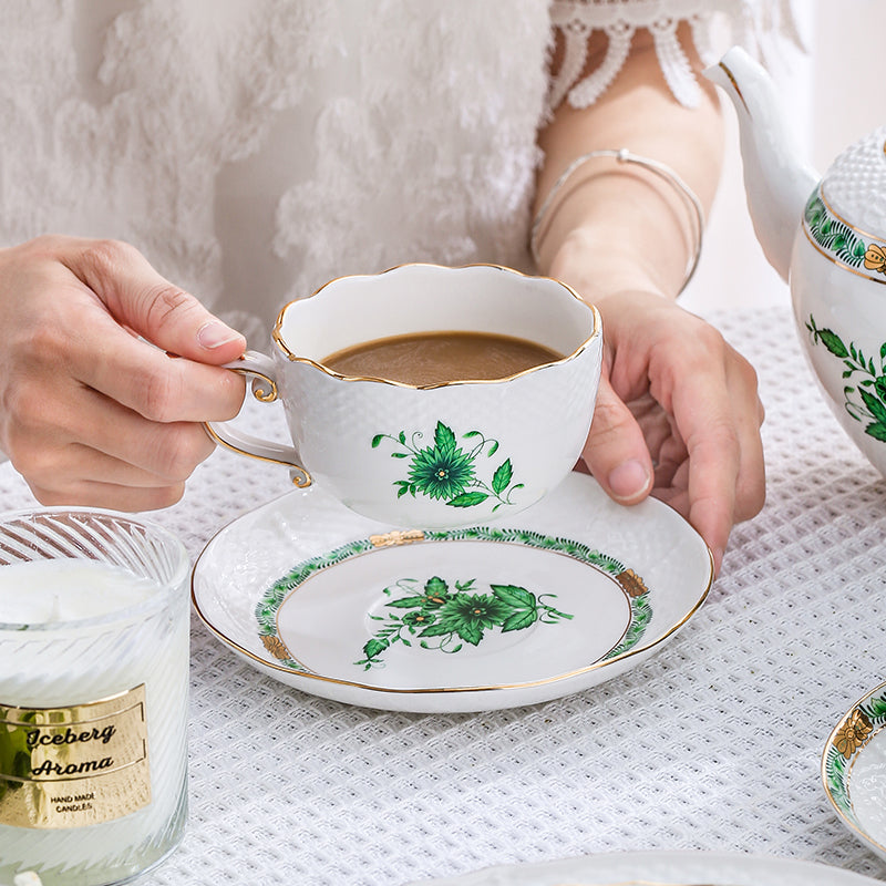 Locaupin Ceramic TeaPots,Coffee Pots,European Ceramic Vintage Coffee Cups with Gold Edge Flower Pattern Delicate Design