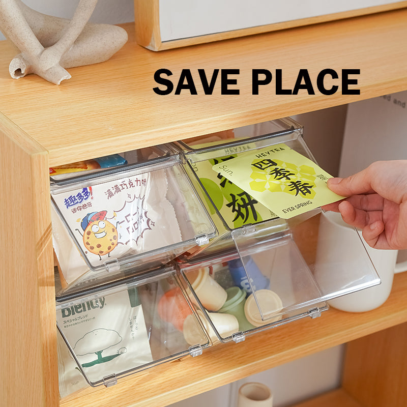 Locaupin Stackable Tea Bag Organizer with Cover, Plastic Tea Storage Box for Kitchen Pantry Cabinets and Countertops