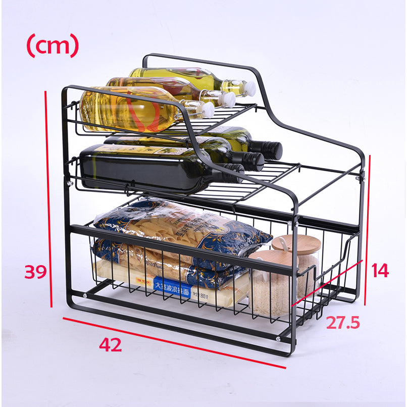 Locaupin 2 Tier Sliding Cabinet Basket Pull Out Organizer Drawer Ideal Countertop Pantry Under The Sink Desktop Storage