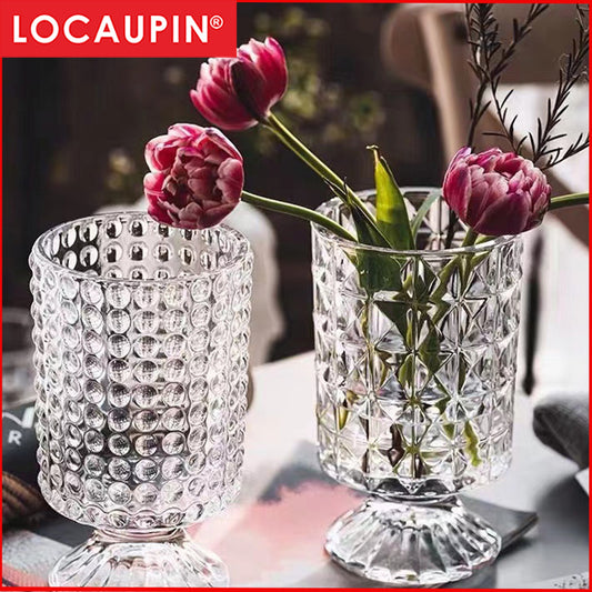 Locaupin Home Vase Flower Arrangement Optic Color Glass Vases with Golden Rim Decor for Dining Living Room Wedding Gift