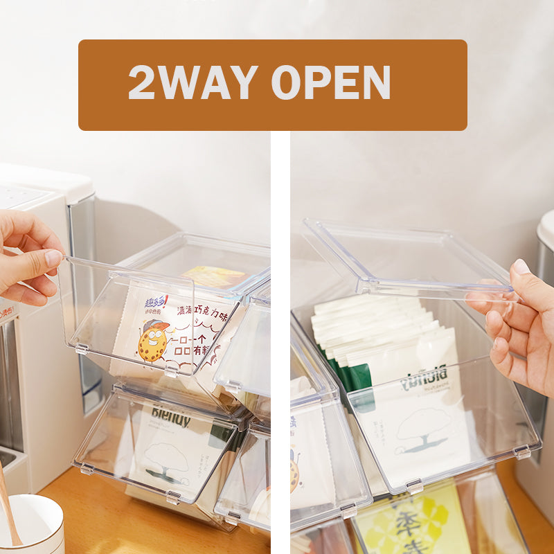 Locaupin Stackable Tea Bag Organizer with Cover, Plastic Tea Storage Box for Kitchen Pantry Cabinets and Countertops