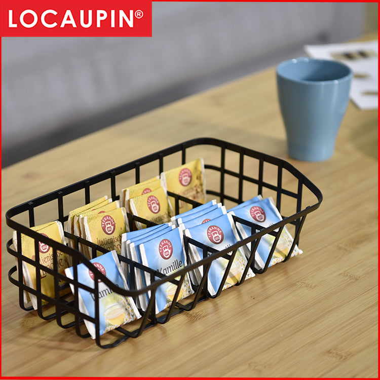 Locaupin Tea Bag Organizer Caddy - Metal Tea Box Storage Holder for Tea, Cups, Pods, Packets, Condiment Accessories
