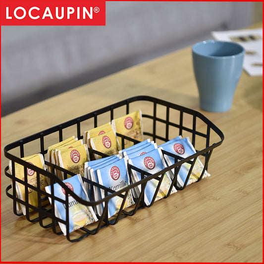 Locaupin Tea Bag Organizer Caddy - Metal Tea Box Storage Holder for Tea, Cups, Pods, Packets, Condiment Accessories