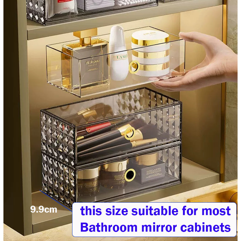 Locaupin Makeup Organizer with Brush Holder Clear Drawer, Stand for Lipsticks, Eyeshadow, Nail Polish Jewelry Skincare