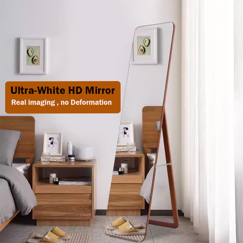 Locaupin Floor Mirror,Standing or Hanging Solid wood Mirror, Wood Frame & Wood Holder, HD&Explosion-Proof Silver Mirror