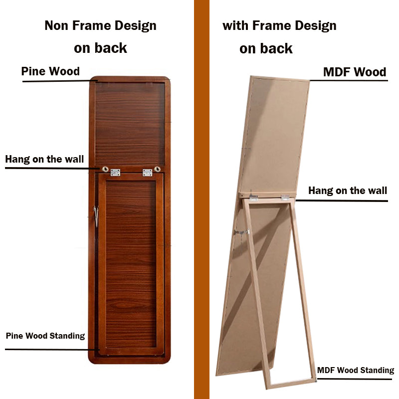 Locaupin Floor Mirror,Standing or Hanging Solid wood Mirror, Wood Frame & Wood Holder, HD&Explosion-Proof Silver Mirror