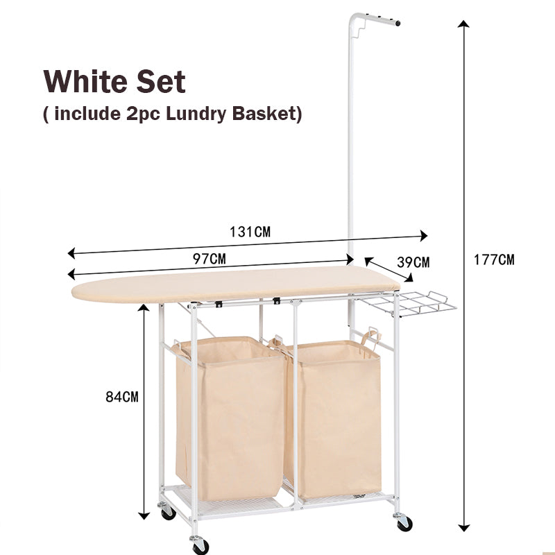 Locaupin Ironing Board Rolling Portable Laundry Sorter with Folding Station with Clothes Holder, Laundry Hamper