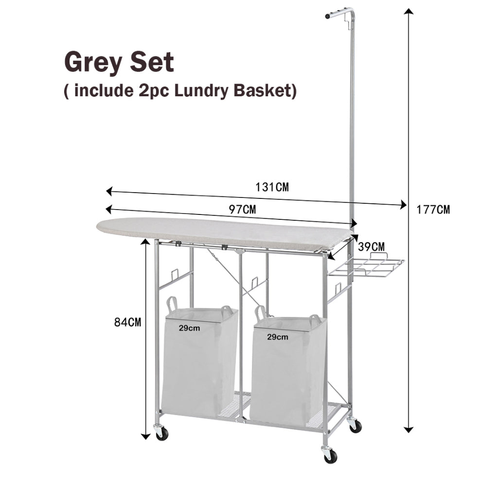 Locaupin Ironing Board Rolling Portable Laundry Sorter with Folding Station with Clothes Holder, Laundry Hamper
