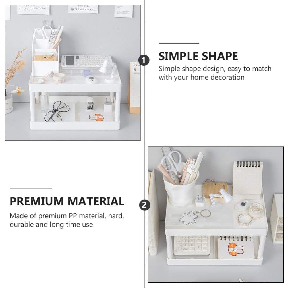 Locaupin Desktop Storage Rack Organizer Double-Layer Stationery Storage Holder Table Sundries Display for Office Dorm