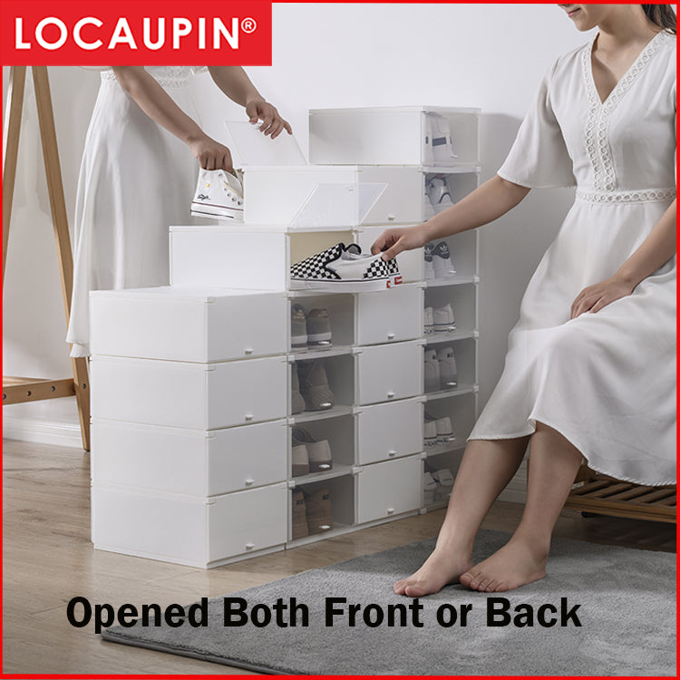 Locaupin Stackable Transparent Shoes Storage Cabinets Box Shoe Container Plastic Shoe Organization Home Storage