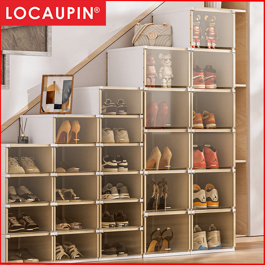 Locaupin Stackable Transparent Shoes Storage Cabinets Box Shoe Container Plastic Shoe Organization Home Storage